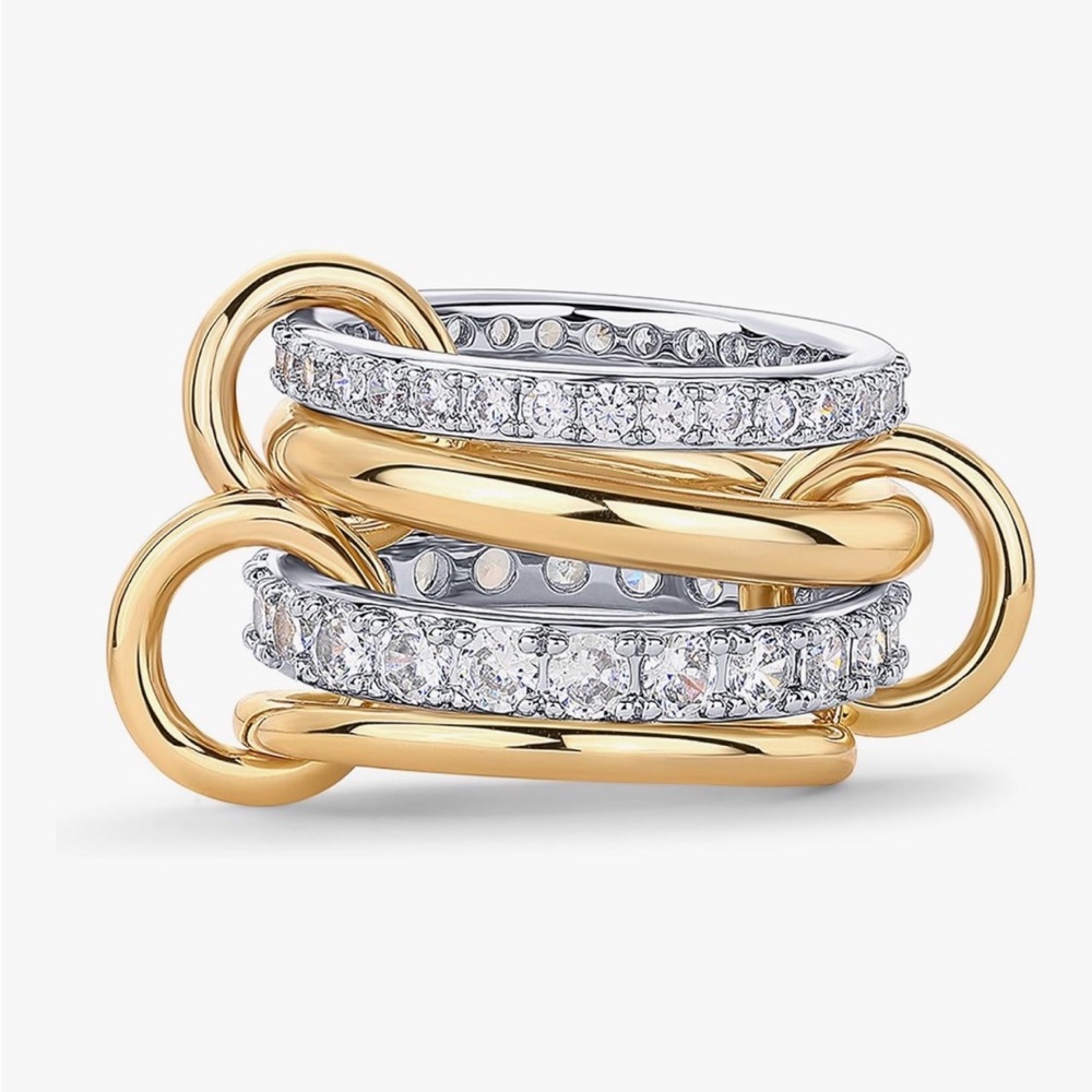 NIB Pavoi 14K Gold Plated Interlocked Stackable Rings; Size 7